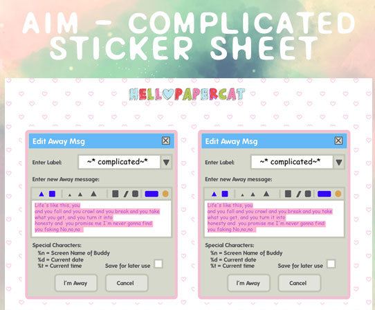 AIM - COMPLICATED sticker sheet