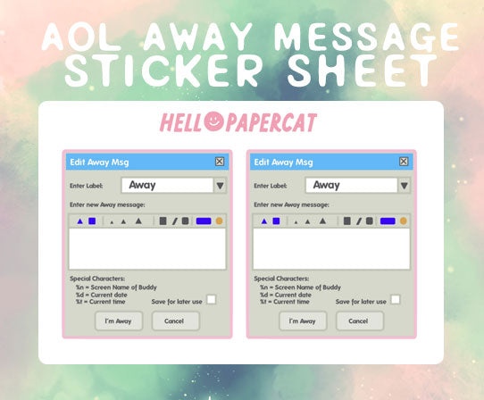 AOL away messages sticker sheet