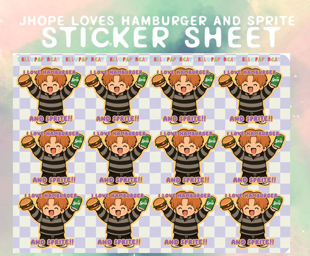 J-hope loves hamburger and sprite sticker sheet