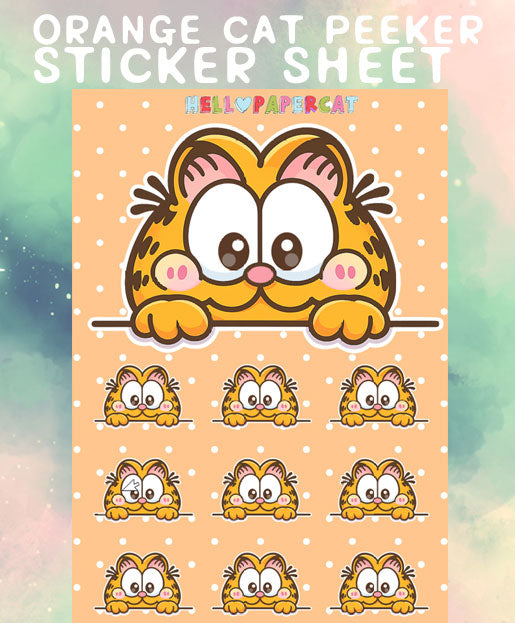 Orange cat cutie peeker sticker sheet