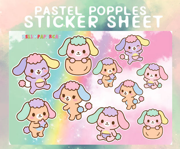 pastel popples sticker sheet