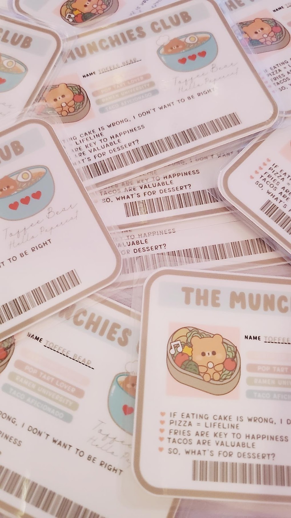 The Munchies Club membership card featuring Toffee Bear