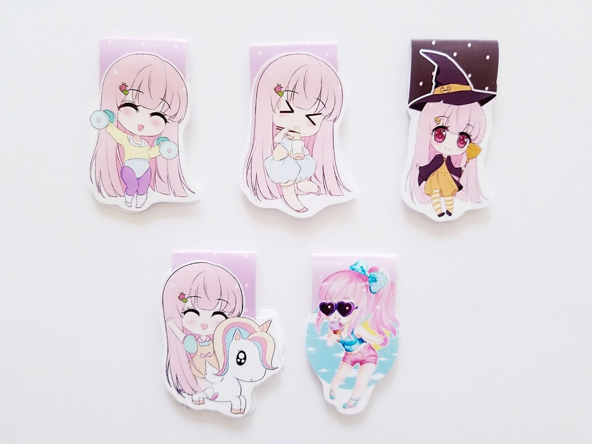 Elodie the hellopapercat girl magnetic bookmark set 2