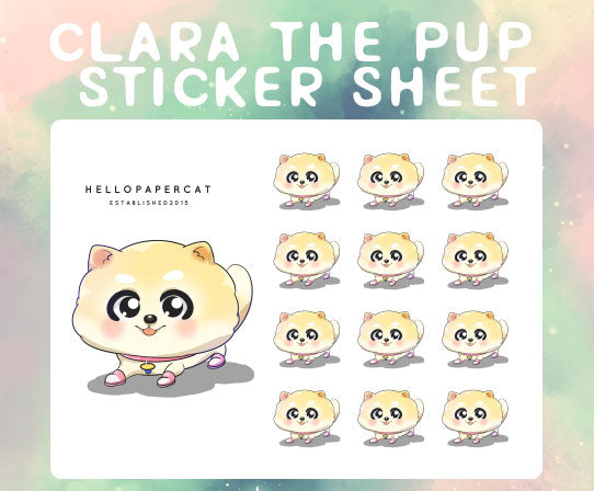 Clara the pup sticker sheet