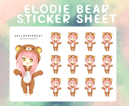 Elodie Bear (Comfy art style) sticker sheet