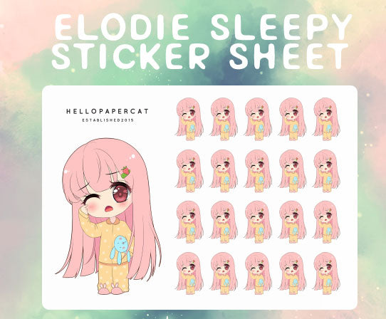 Sleepy Elodie sticker sheet