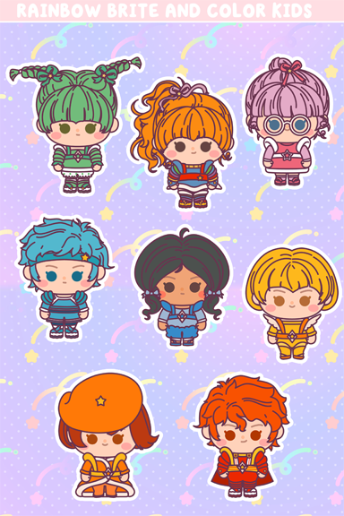 Rainbow Brite and the color kids inspired Vinyl Sticker sheet