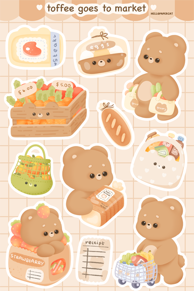 Toffee goes the to the market Vinyl Sticker sheet