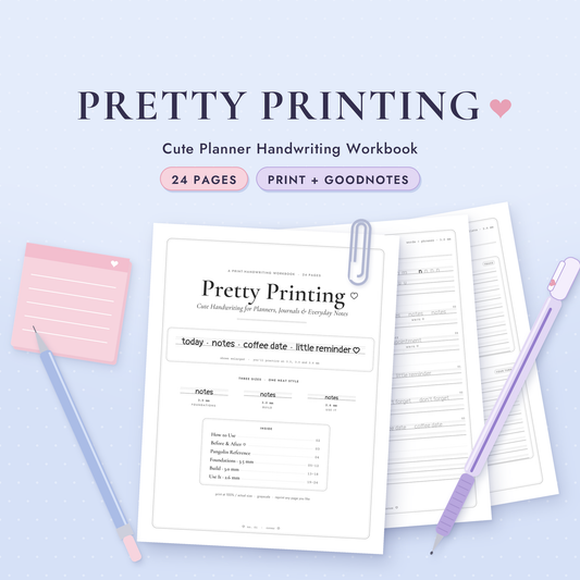 Pretty Printing Handwriting Workbook | Cute Handwriting Practice | Planner Handwriting Worksheets | GoodNotes & Printable PDF
