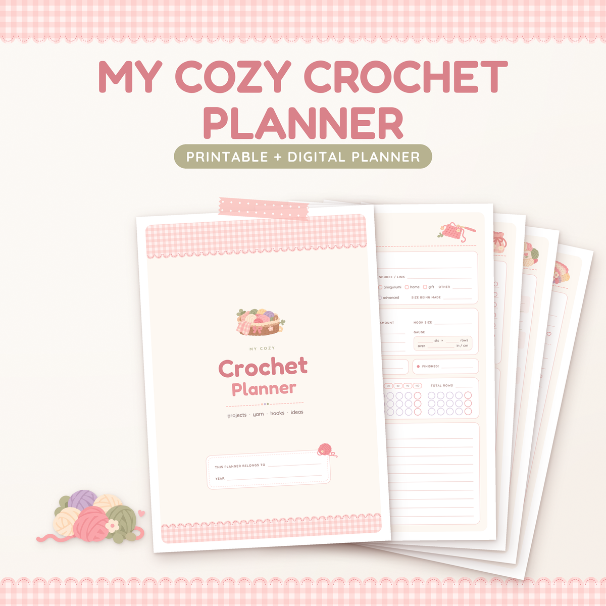 Crochet Planner Printable, Crochet Project Planner, Yarn Stash Inventory, Crochet Journal, GoodNotes Digital Planner, Crochet Organizer