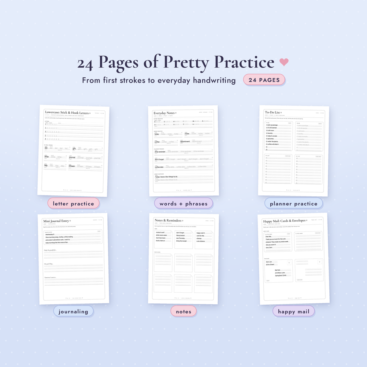 Pretty Printing Handwriting Workbook | Cute Handwriting Practice | Planner Handwriting Worksheets | GoodNotes & Printable PDF