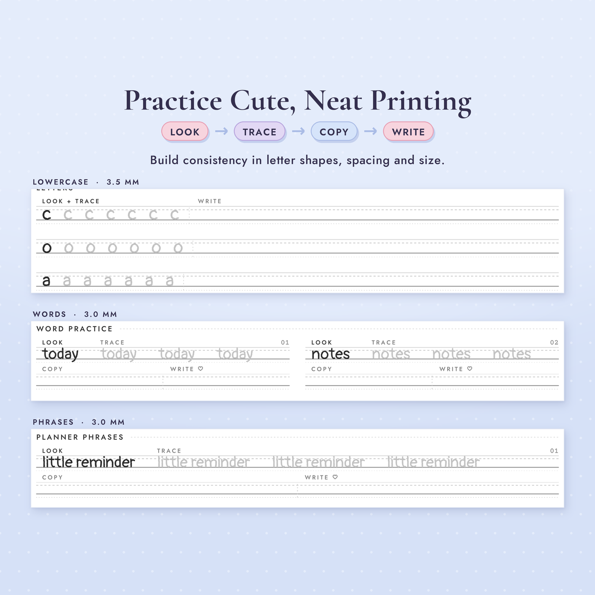 Pretty Printing Handwriting Workbook | Cute Handwriting Practice | Planner Handwriting Worksheets | GoodNotes & Printable PDF