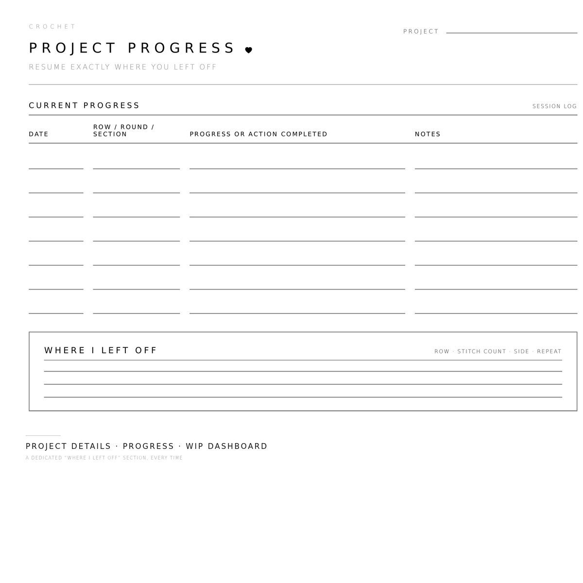 Crochet Project Planner – Printable Crochet Journal, WIP Tracker & GoodNotes Insert