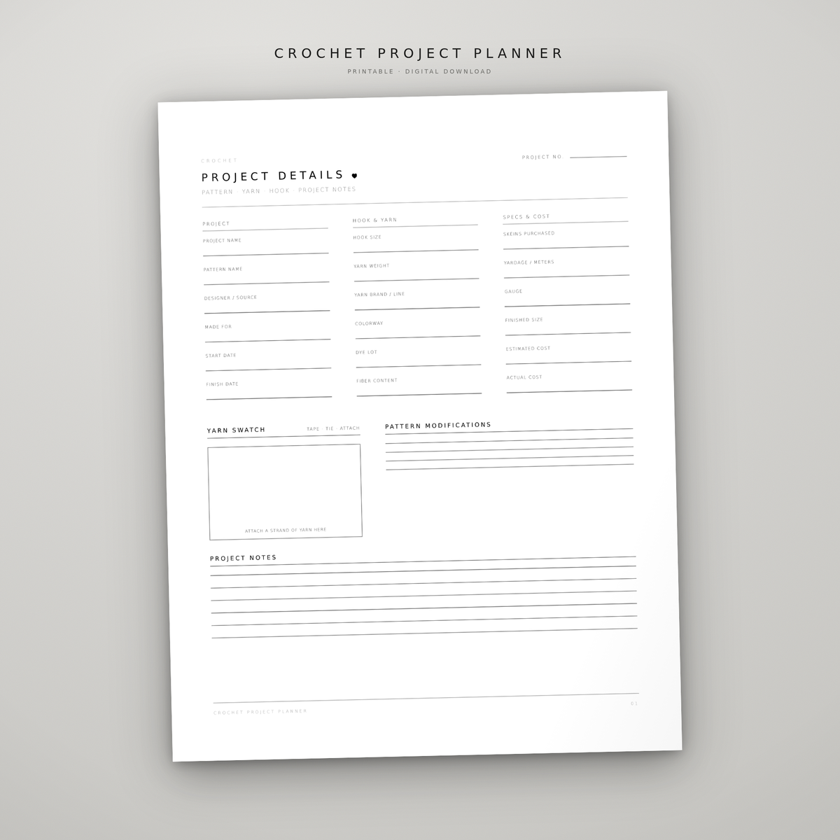 Crochet Project Planner – Printable Crochet Journal, WIP Tracker & GoodNotes Insert