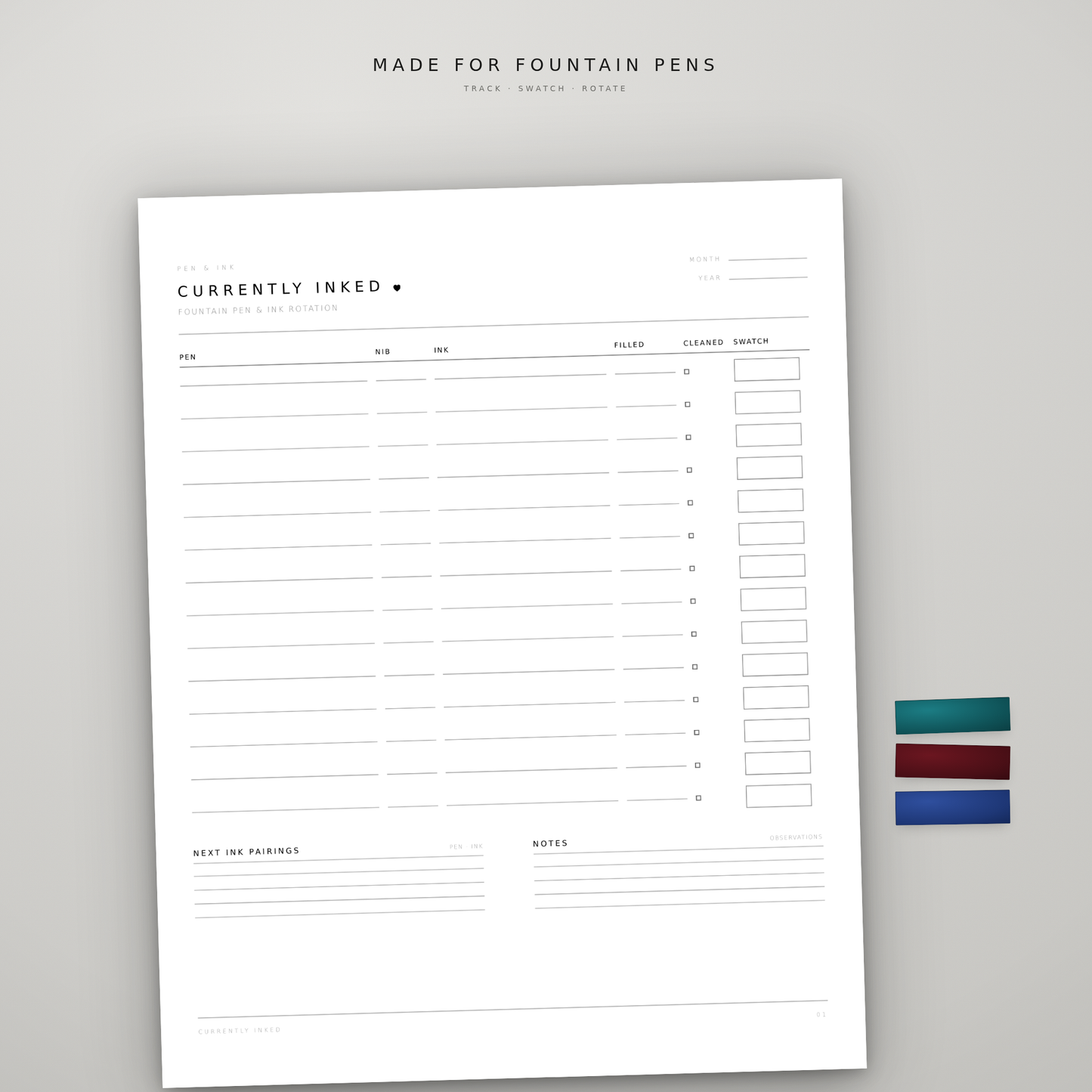 Currently Inked – Printable Fountain Pen & Ink Rotation Tracker