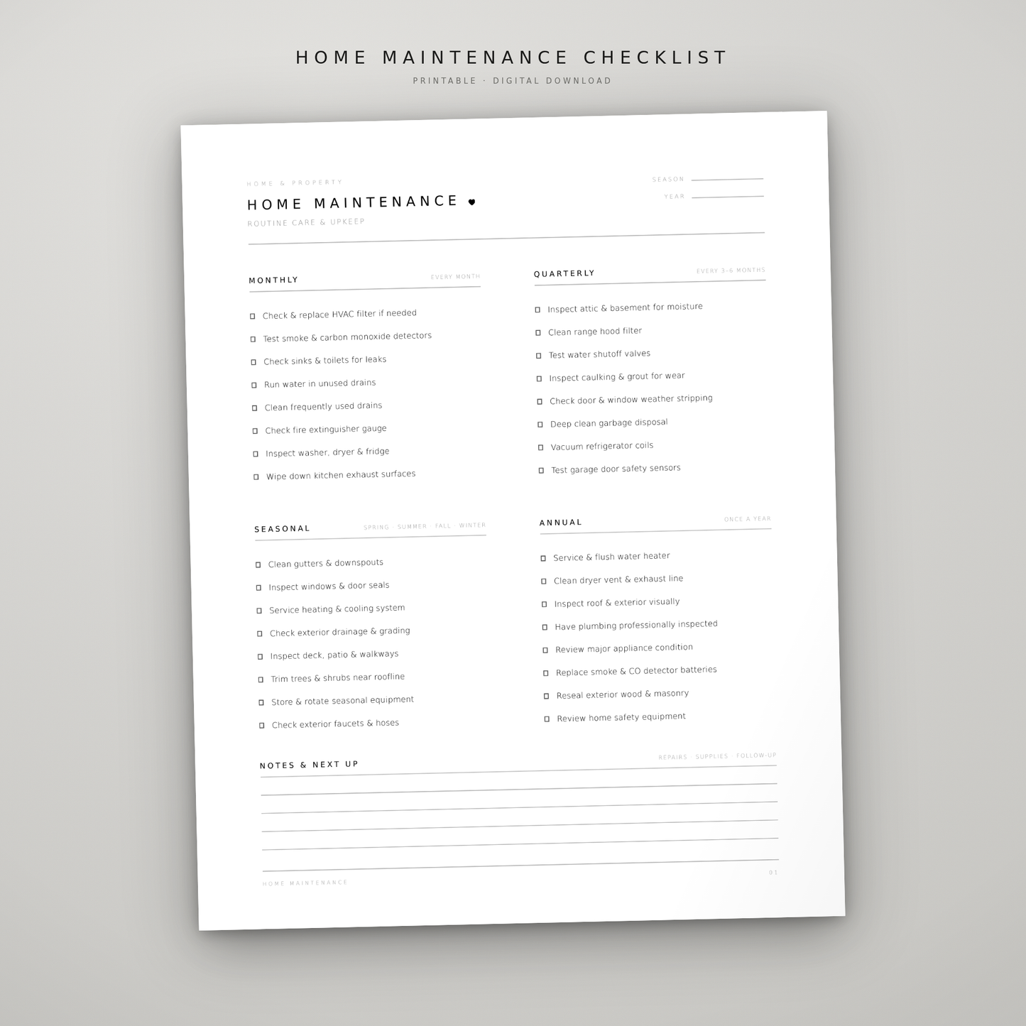 Home Maintenance Checklist — Printable + Digital Planner Insert