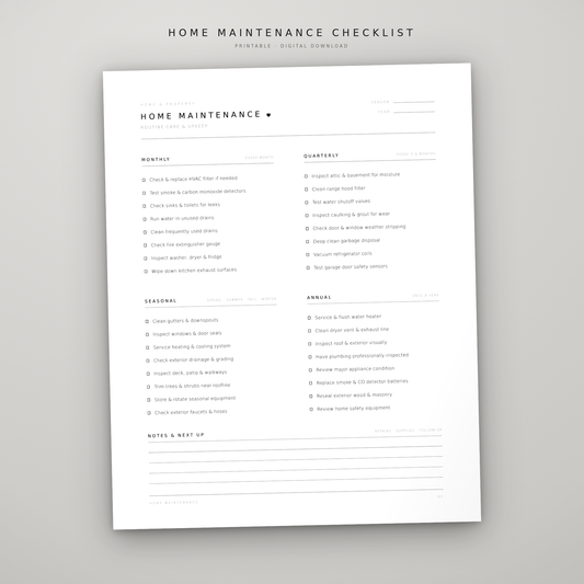 Home Maintenance Checklist — Printable + Digital Planner Insert