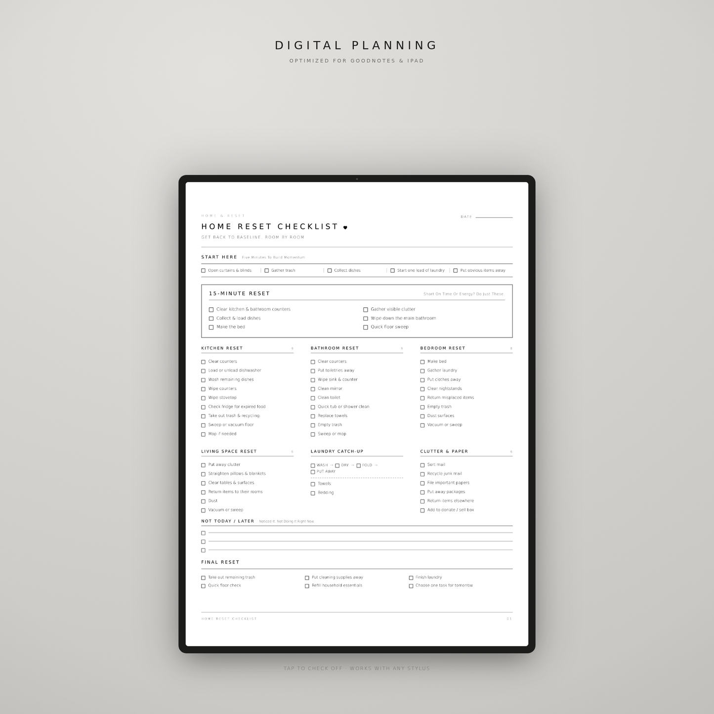 Home Reset Checklist – Printable Cleaning & Home Organization Planner