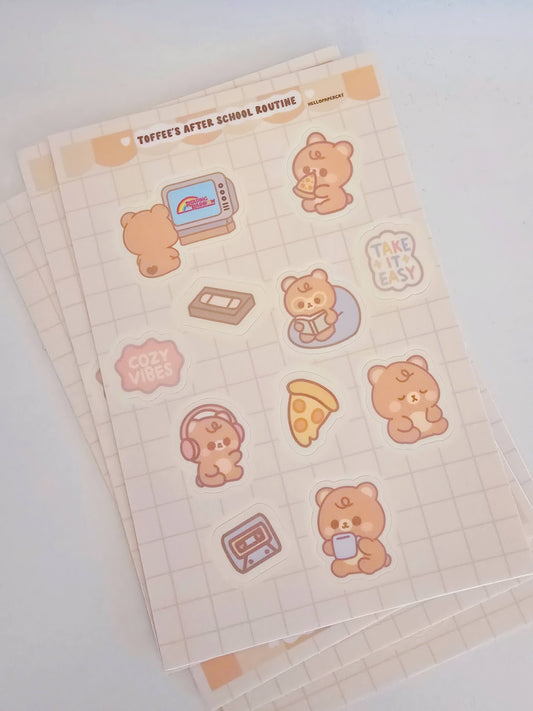 Toffee's after school routine Vinyl Sticker sheet