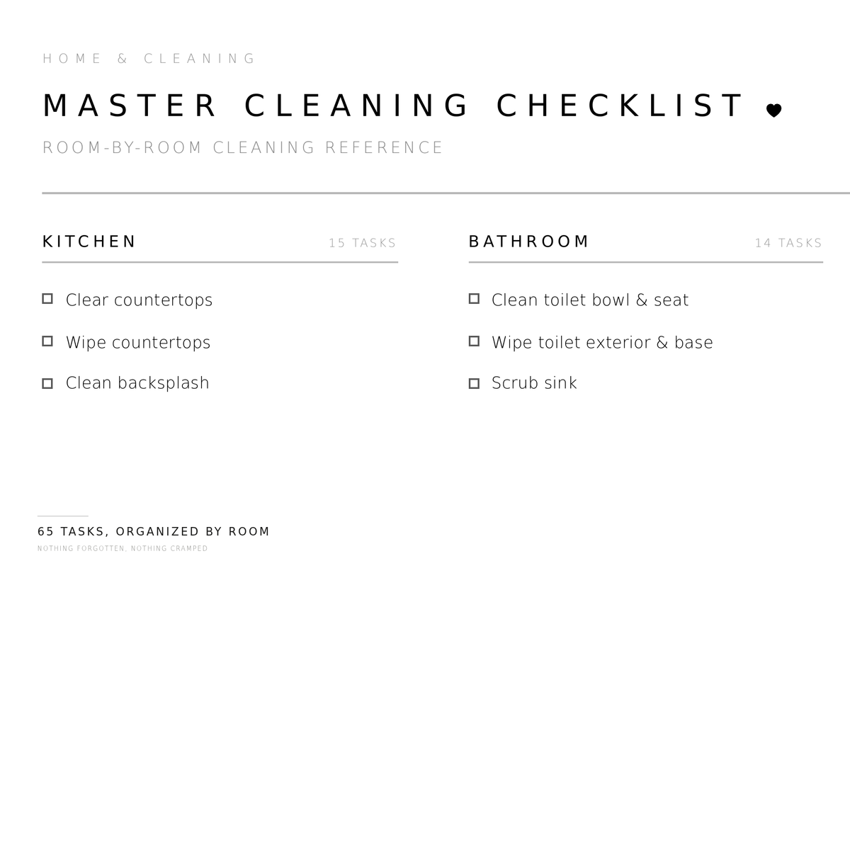 Master Cleaning Checklist – Printable Room-by-Room Cleaning List