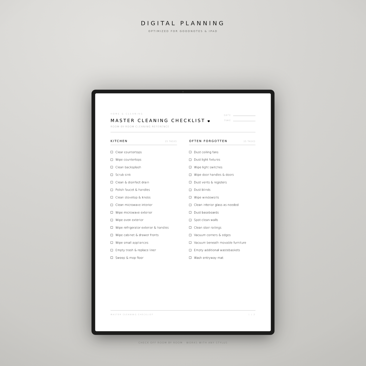 Master Cleaning Checklist – Printable Room-by-Room Cleaning List