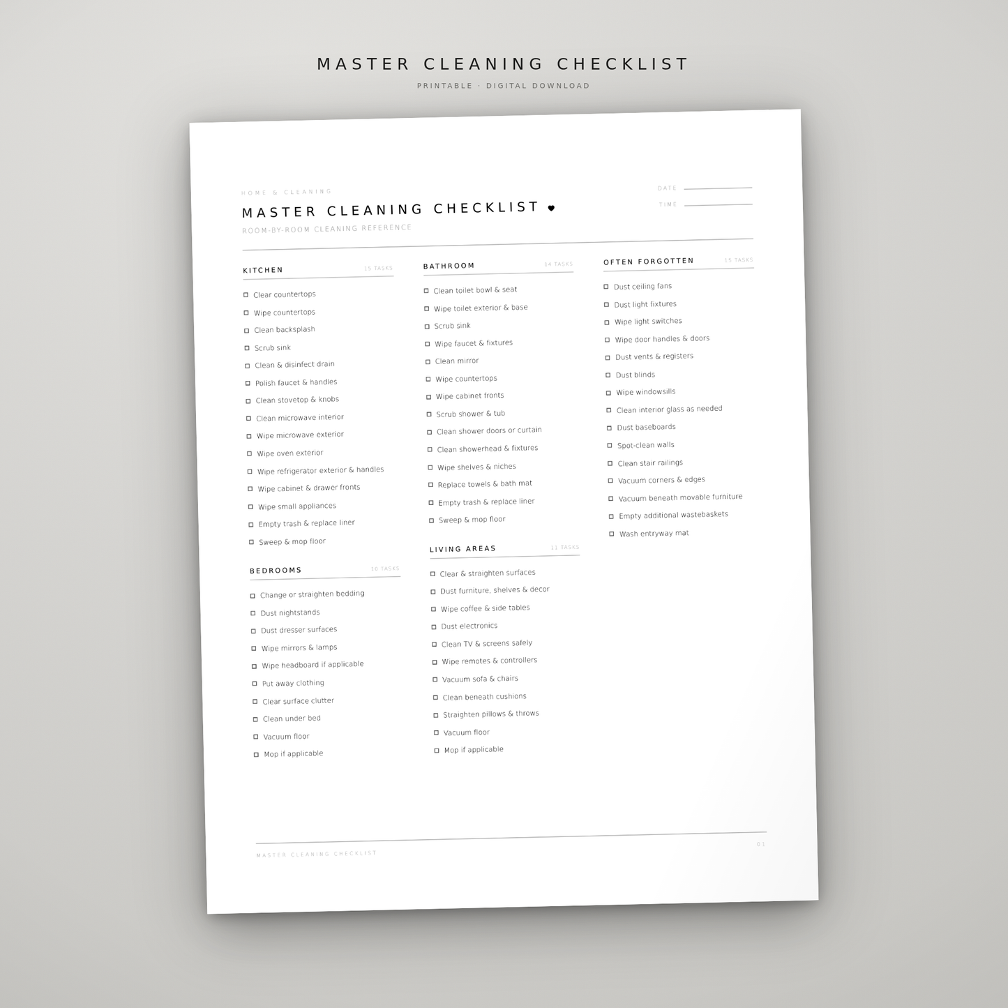 Master Cleaning Checklist – Printable Room-by-Room Cleaning List