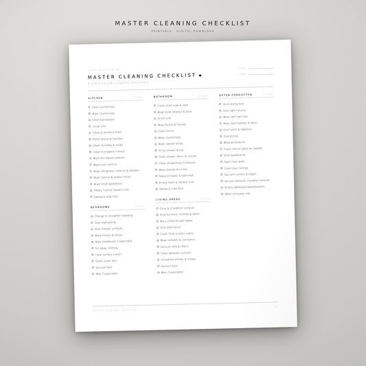 Master Cleaning Checklist – Printable Room-by-Room Cleaning List