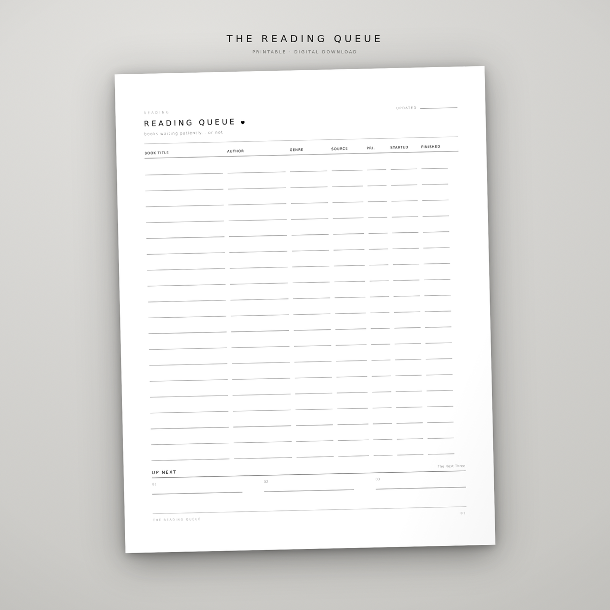 The Reading Queue — Printable Reading Planner & Book Tracker