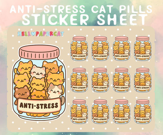 Anti-stress cat pills sticker sheet