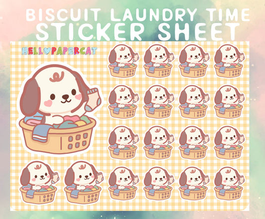 Biscuit doing laundry sticker sheet