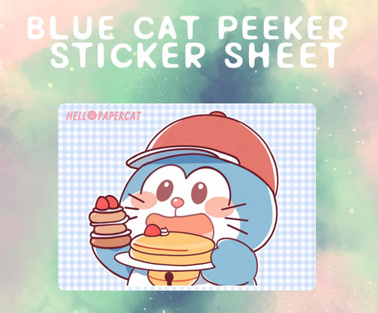 Blue cat peeker sticker sheet
