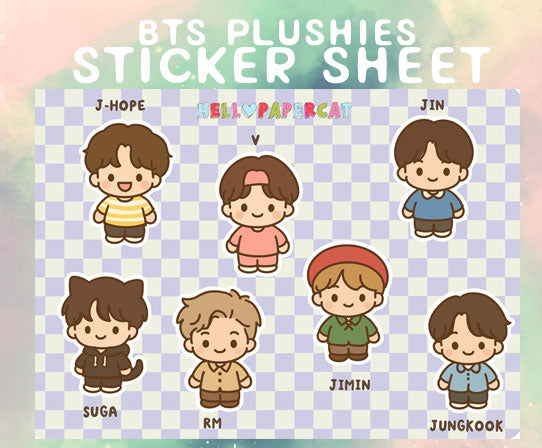 BTS plushies sticker sheet