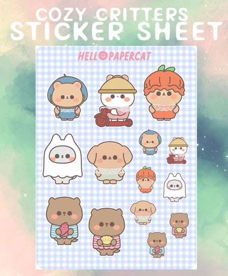 Cozy Critters sticker sheet