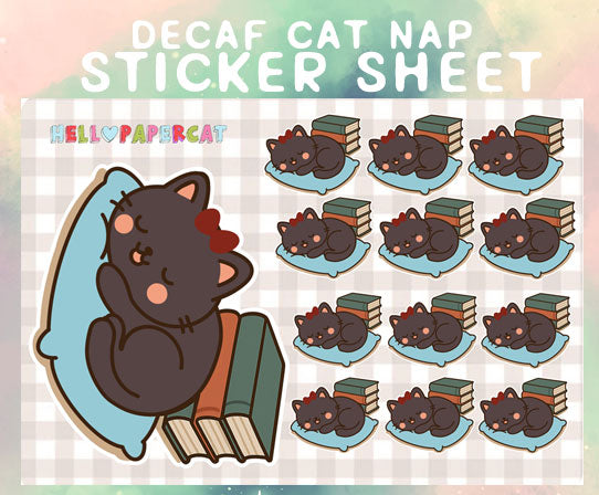 Decaf cat nap sticker sheet