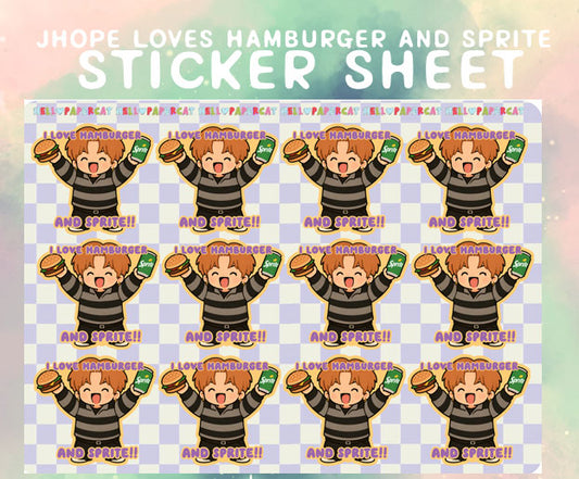J-hope loves hamburger and sprite sticker sheet
