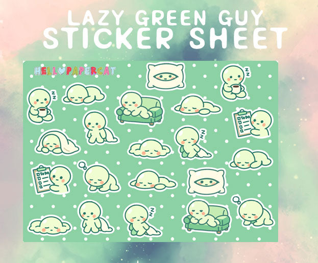Lazy green guy cutie sticker sheet