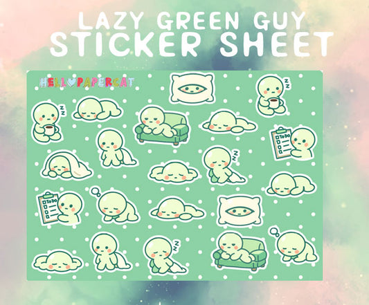 Lazy green guy cutie sticker sheet