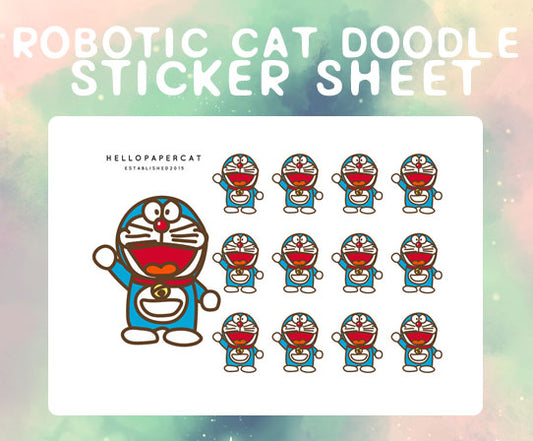 Robotic cat doodle sticker sheet