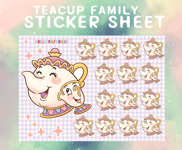 Teacup Family sticker sheet – HelloPapercat