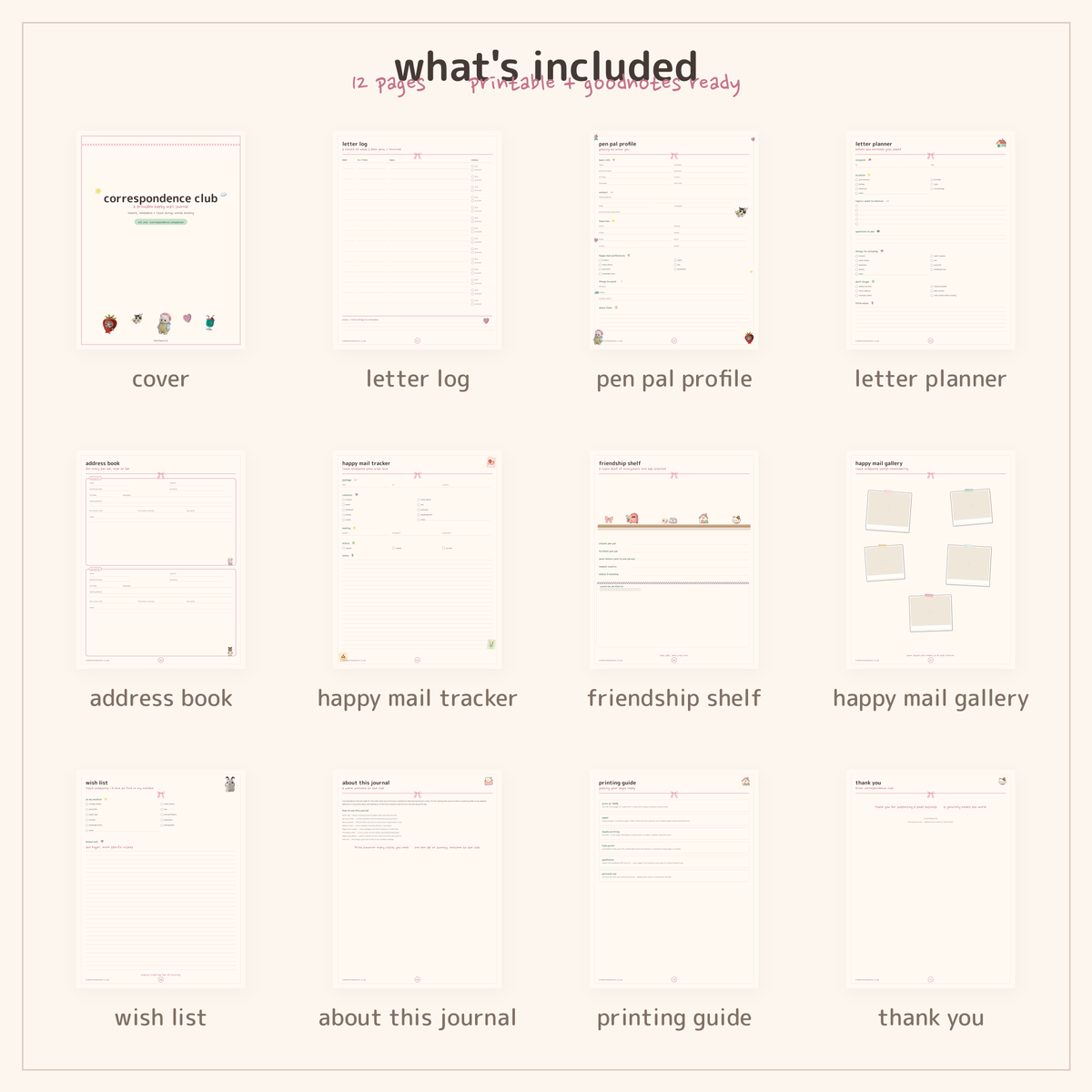 Correspondence Club – Printable Pen Pal Journal & Happy Mail Planner | GoodNotes