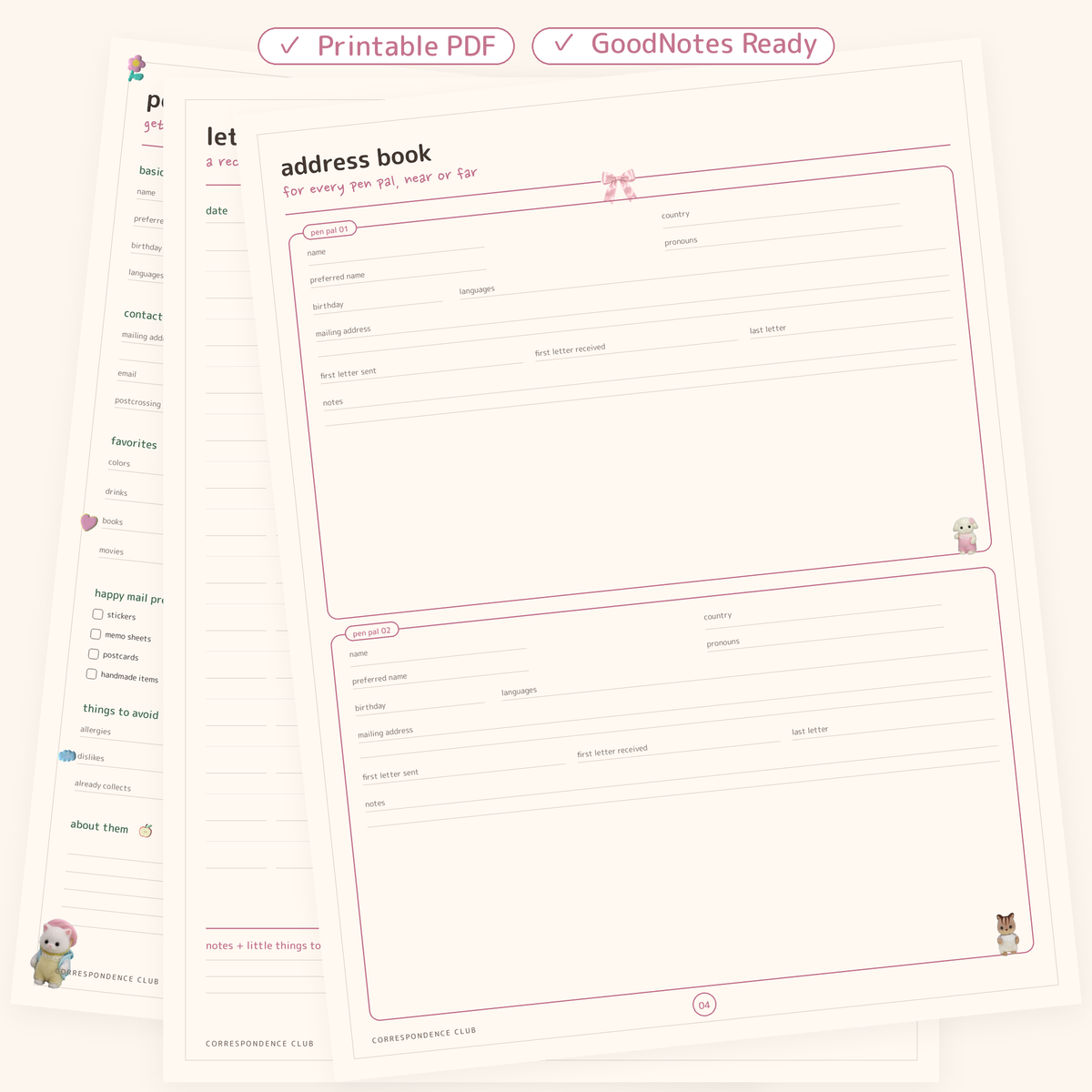 Correspondence Club – Printable Pen Pal Journal & Happy Mail Planner | GoodNotes