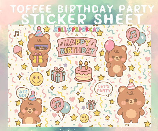 Toffee birthday party sticker sheet