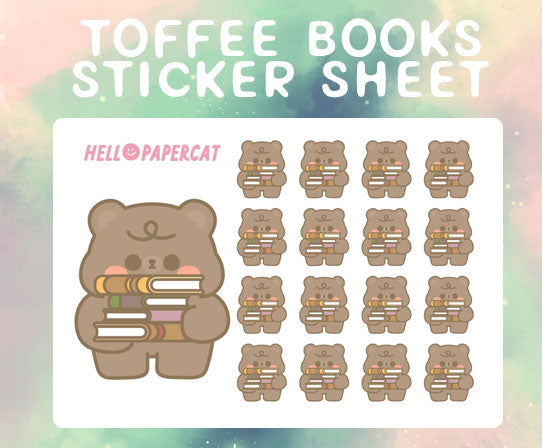 Toffee loves books sticker sheet