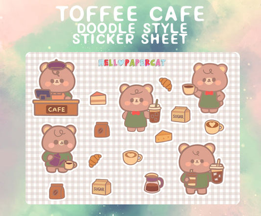 Toffee cafe doodle style sticker sheet