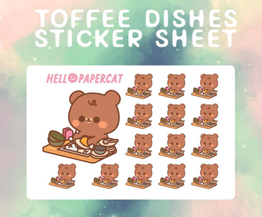 Toffee doing the dishes sticker sheet