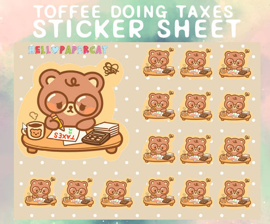 Toffee doing taxes sticker sheet