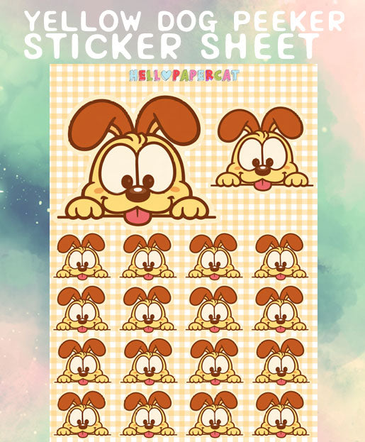 Yellow dog cutie peeker  sticker sheet