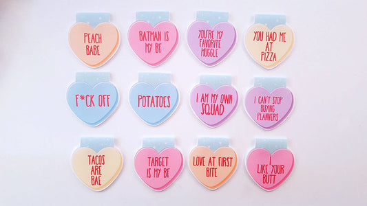 Conversation hearts magnetic bookmarks