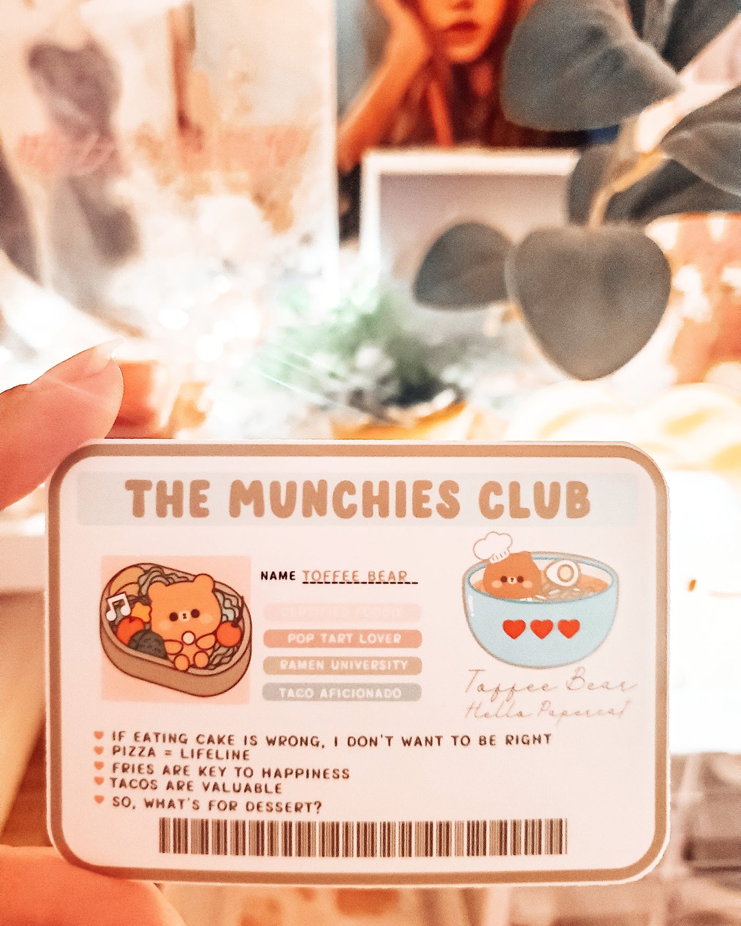 The Munchies Club membership card featuring Toffee Bear