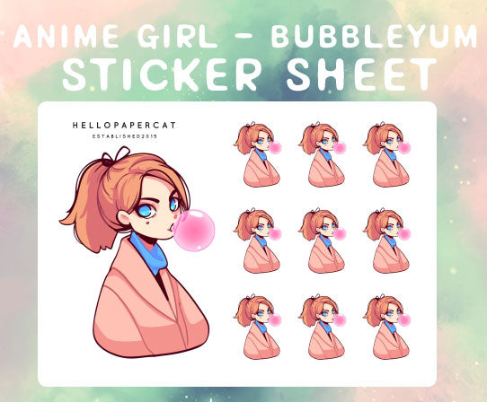 Anime girl - Bubble Yum sticker sheet